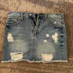 Distressed Denim Mini Skirt